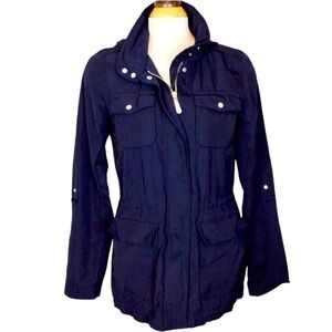 Gorgeous like new dark blue Vince Camuto jacket with hood size small